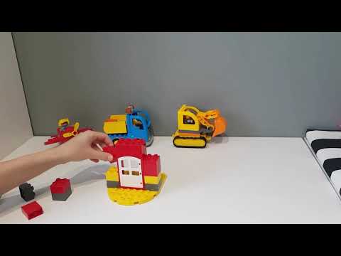 Lego Duplo mix zestawów, samolot, wywrotka, koparka i remiza strażacka