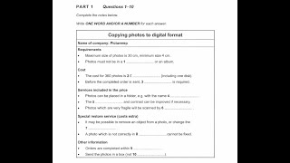 IELTS Listening Practice Section-1(Copying photos to digital format) with answers