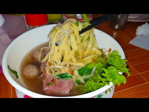 Beef Soup With Yellow Noodle - $2 For A Bowl Of Noodle Soup - Boeng Trabaek Street Food