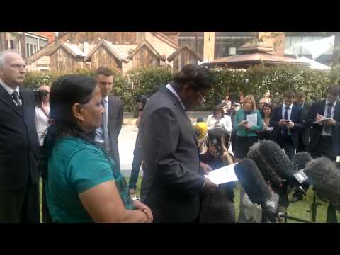 Anuj Bidve's father reads a statement after the guilty verdict
