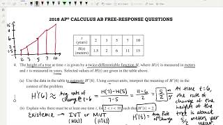 AP CALCULUS TUTOR WALKTHROUGH for Question #4 from the 2018 AP Calculus (AB + BC) FREE RESPONSE