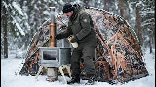 Cozy Winter Camping in Snow | Hot Tent Camping in Freezing Temperatures