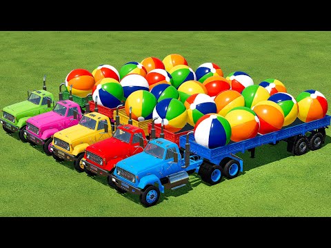 LOAD & TRANSPORT BEACH BALLS WITH GMC COLORED TRUCKS   Farming Simulator 22