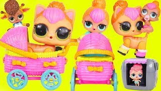 Neon QT LOL Surprise Dolls Pet and Lil Sister get New Custom Stroller + Lil Brother with McDonalds