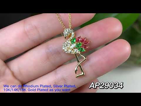 18k Gold Bird Animal Stones Pendant Necklace