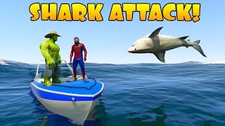 Hulk and Spiderman vs Shark Attack.  Learn animals 3D cartoon for Kids