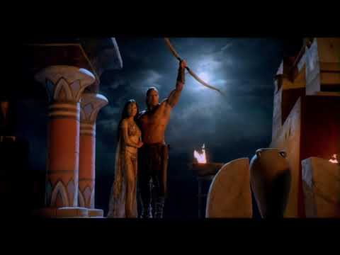 Tracks & scenes montage — end-credits roar; a dust-cloud ambush; prophecy in torchlight