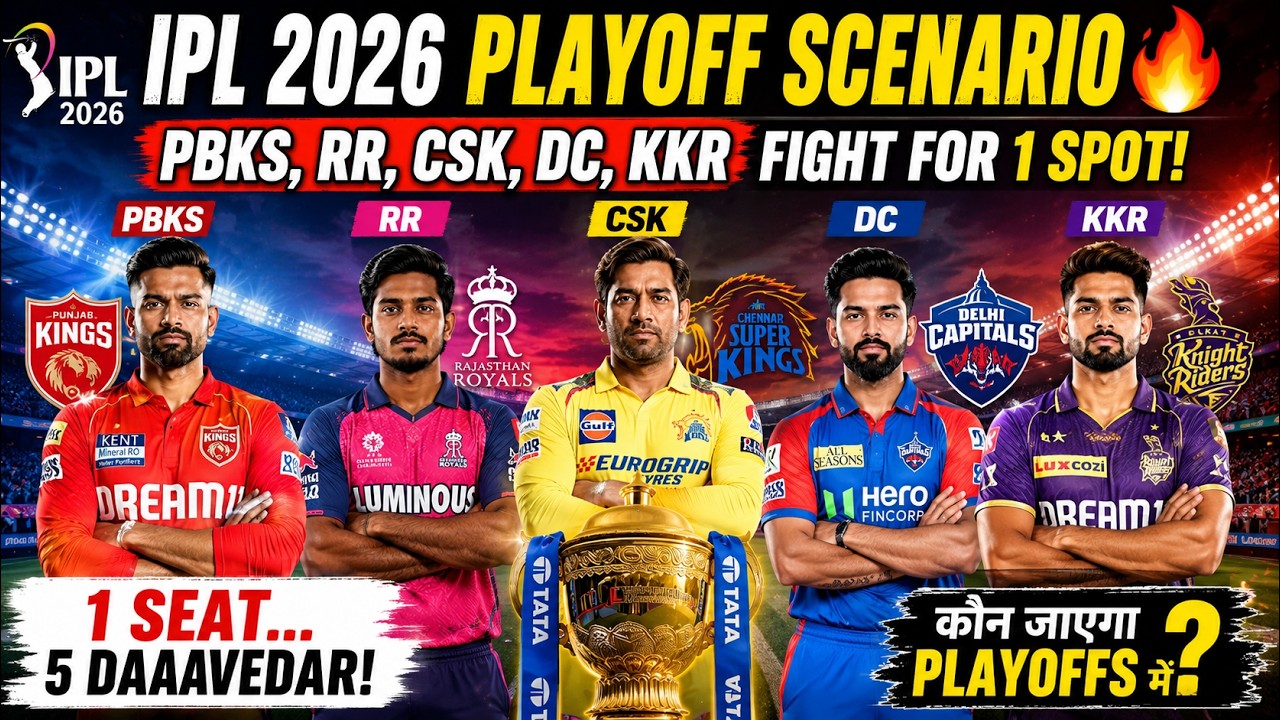 IPL 2026 Playoff Scenario 🔥 PBKS, RR, CSK, DC, KKR Fight For 1 Spot!