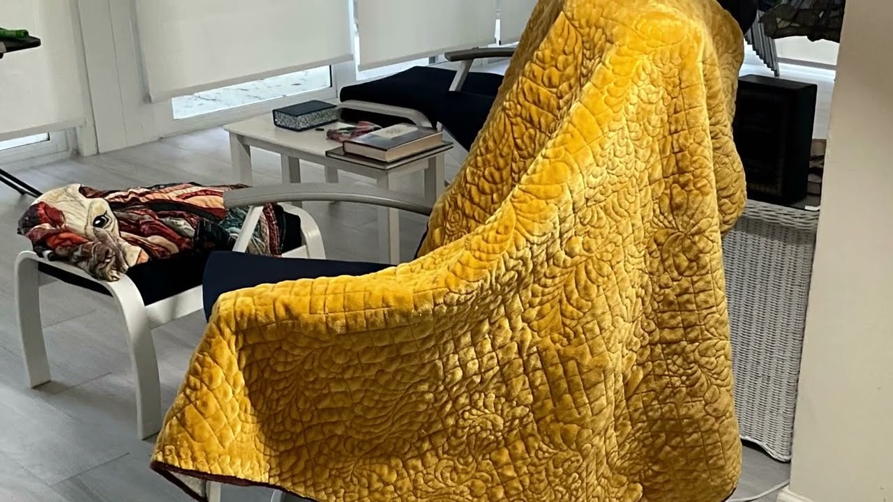 Big Reveal - Gold and Brown Vintage Cross Stitch Linen Table Cloth Quilt