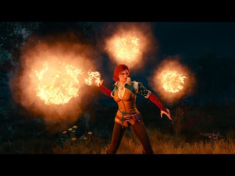 Playing as Triss Merigold in The Witcher 3 GOTY FULL SORCERESS COMBAT Fire Magic Test