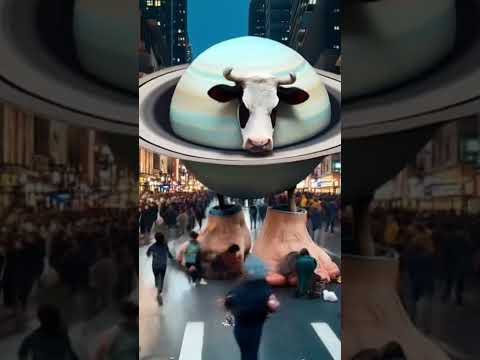 The cow Saturn of saturnite terrorizing the city. #ai #aiart #brainrot