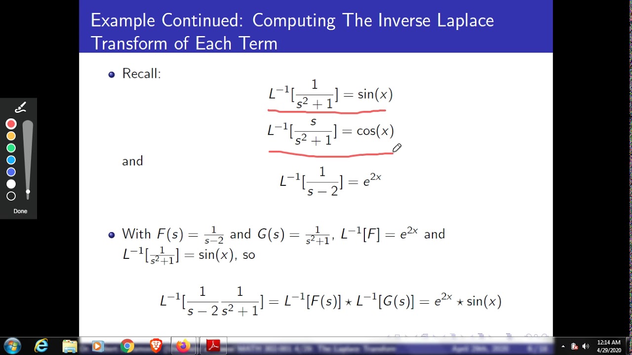 MATH 302 April 29th Lecture: Convolutions, Piecewise-Defined Functions, and Unit Step Functions