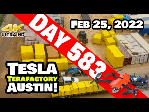 WHAT'S UP WITH THE YELLOW CRATES AT GIGA TEXAS?! - Tesla Gigafactory Austin 4K  Day 583 - 2/25/22