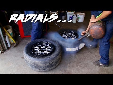 MOUNTED THE RADIAL PROS ON THE 15 INCH JEGS SSR SPIKE WHEELS FOR THE JON JONES TURBO CAMARO!