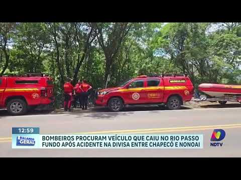 Buscas avançam por caminhonete no rio na divisa de Chapecó e Nonoai