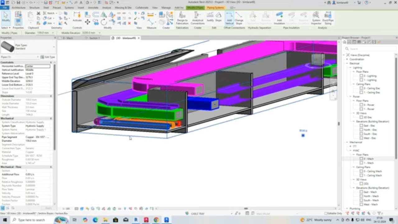 REVIT MEP COORDINATION With DUCT,PIPE ,FIRE PROTECTION & CABLE TRAY