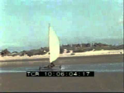 Land sailing at Blackpool Beach, 1950s