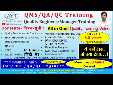 QMS QA QC MR Training | 2024 Video | FULL COURSE for Quality Engineer | How to Become a Good QA, QMS
