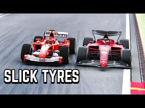 Ferrari F1 2022 vs Ferrari F1 2004 with SLICK TYRES at Spa Francorchamps