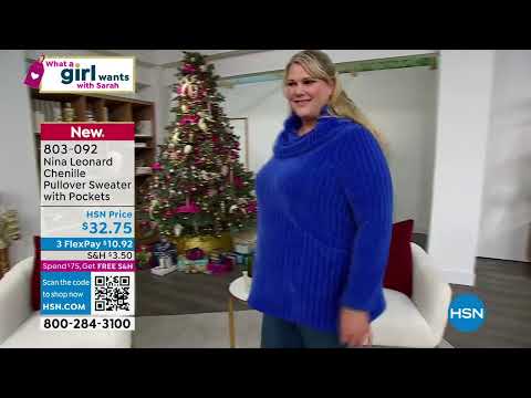 Nina Leonard Chenille Pullover Sweater with Pockets