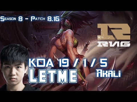 RNG Letme AKALI vs GANGPLANK Top - Patch 8.16 KR Ranked