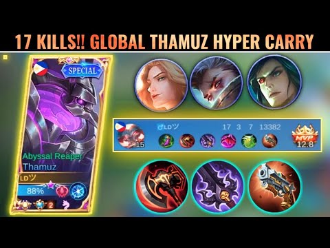 17 KILLS!! THAMUZ HYPER CARRY BUILD | TOP GLOBAL THAMUZ GAMEPLAY - MLBB
