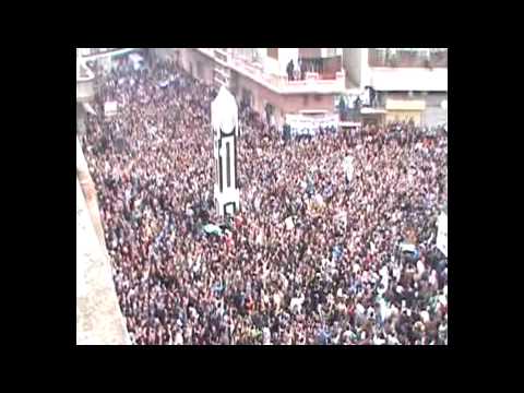 كلمة برهان غليون عبر اتصال هاتفي مع المتظاهرين في حي الخالدية في مدينة حمص في جمعة "الزحف إلى ساحات الحرية"