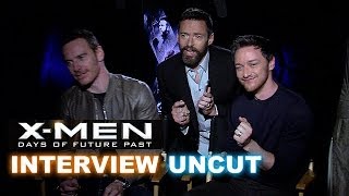 X-Men Days of Future Past Interview! Jackman photobombs Fassbender & McAvoy! - Beyond The Trailer video
