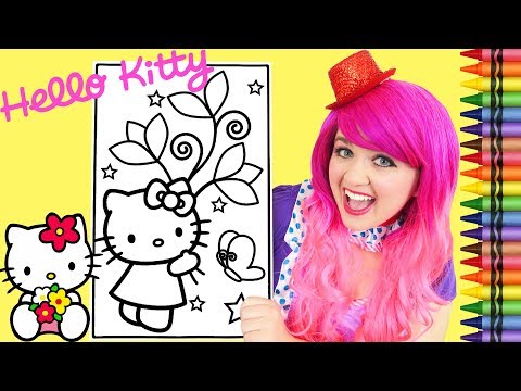 Coloring Hello Kitty Spring Flowers GIANT Coloring Book Page Crayola Crayons | KiMMi THE CLOWN Video