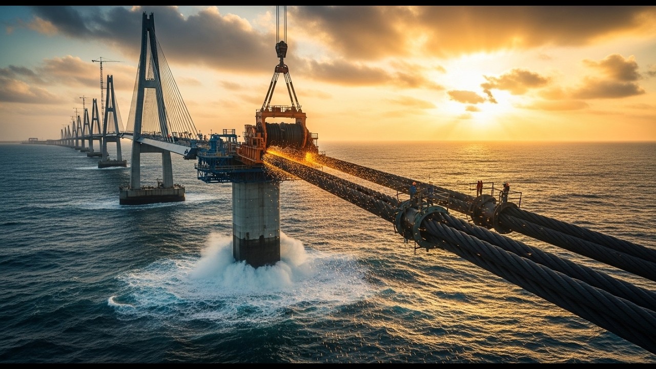 How Giant Sea Bridge Cables Are Installed – Inside the Offshore Mega Construction Process