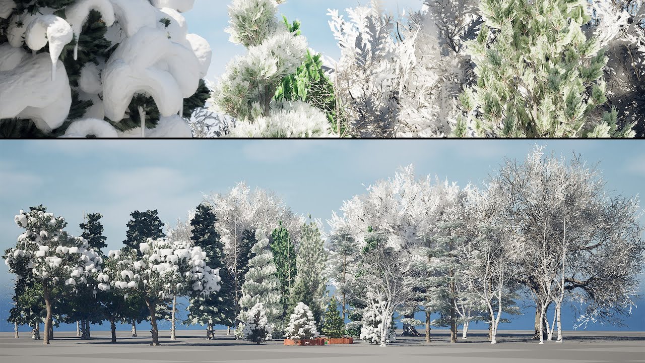 Sammlung schneebedeckter B&auml;ume 3D Modell