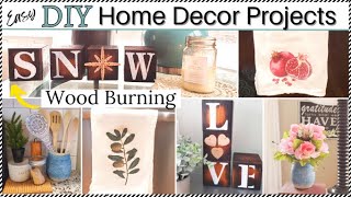 🔴4 DIY HOME DECOR IDEAS wood burning with a torch, iron on transfer towel, crock WINTER & VALENTINES