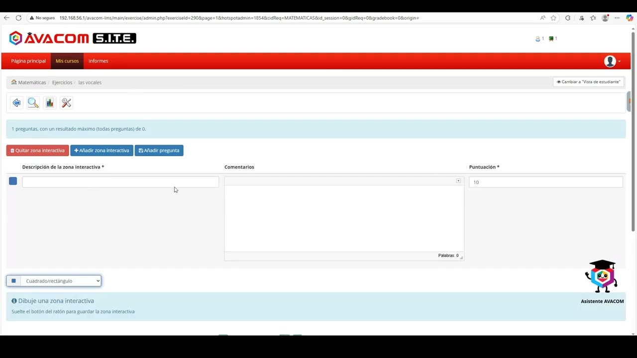 4.3.6. Crear ejercicio con opción de zonas de imagen en la plataforma AVACOM SITE - Quindío