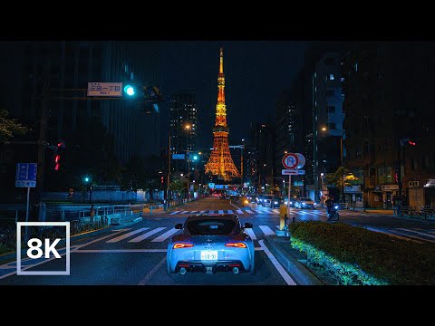 Relaxing Night Drive in Tokyo / 8K 60fps HDR / Gentle Car Sound