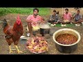 Country Chicken Curry Tribe Boys Cooking Delicious Red Country Chicken Eating Desi Chicken Gravy