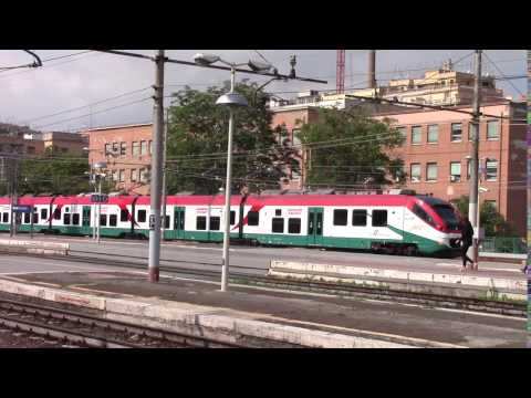 Trenitalia Leonardo express train at Roma Tuscolana station in Rome, Italy.