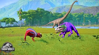 Joker I-Rex vs. Spidey Carnotaurus, She-Hulk Rexy Super Dinosaurs in Jurassic World Evolution