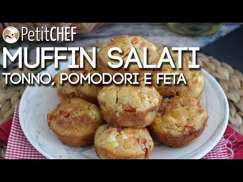 Muffin salati con Tonno, Pomodoro e Feta - Ricetta facile e sfiziosa, PetitChef.it
