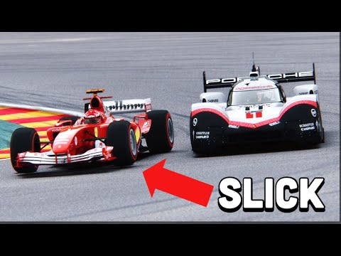 Ferrari F1 2004 with SLICK TYRES vs Porsche 919 EVO at Spa