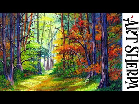 MISTY AUTUMN FALL FOREST PATH  Beginners Learn to paint Acrylic Tutorial Step by Step