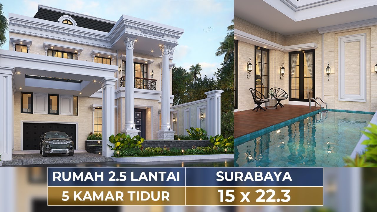 Video 3D Desain Rumah Klasik 2.5 Lantai Ibu Linawati - Surabaya