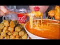 ASMR CHEESY SPICY RICE CAKES GIMMARI FRIED SEAWEED ROLL KIMCHI COLA 咀嚼音 먹방