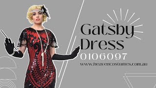 Red and Black Sequin Mid Length 1920s Gatsby Dress - Heaven Costumes Exclusive