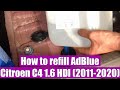 How to refill with AdBlue & where to find filler cap on Citroen C4 1.6 HDI, UREA warning light