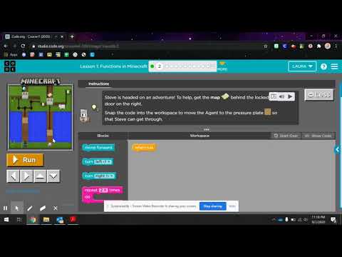 Code.org Level F, Lesson 1: Functions in Minecraft, Puzzles 1-12 Tutorial