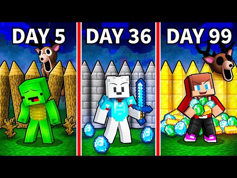 JJ vs Mikey vs Carrie: 99 NIGHTS IN THE FOREST SURVIVE BATTLE in Minecraft - Maizen