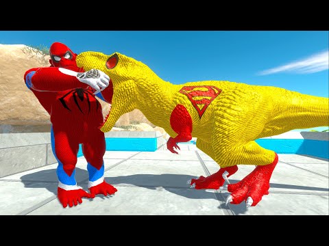 SPIDERMAN GORO vs SUPERMAN T-REX vs DARK T-REX  DEATH CLIMB - Animal Revolt Battle Simulator