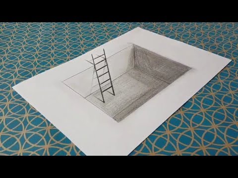 Comment dessiner une échelle dans un trou , dessiner 3d ( illusion d'optique )