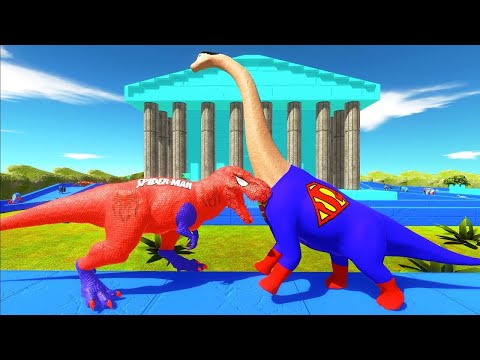 SPIDER-MAN T REX vs SUPERMAN BRACHIOSAURUS DEATH RUN - Jurassic World Evolution 2