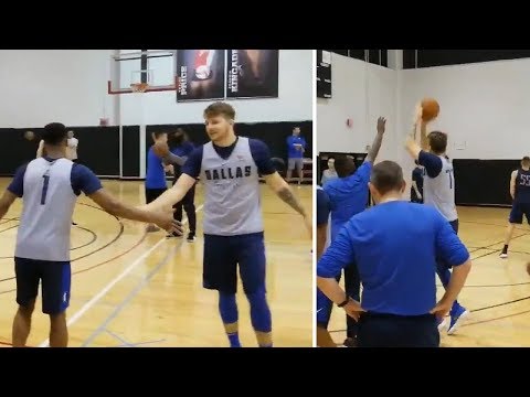 Luka Doncic Tossing Up 3-Pointers with Dennis Smith Jr.  and Jalen Brunson during Mavericks Practice